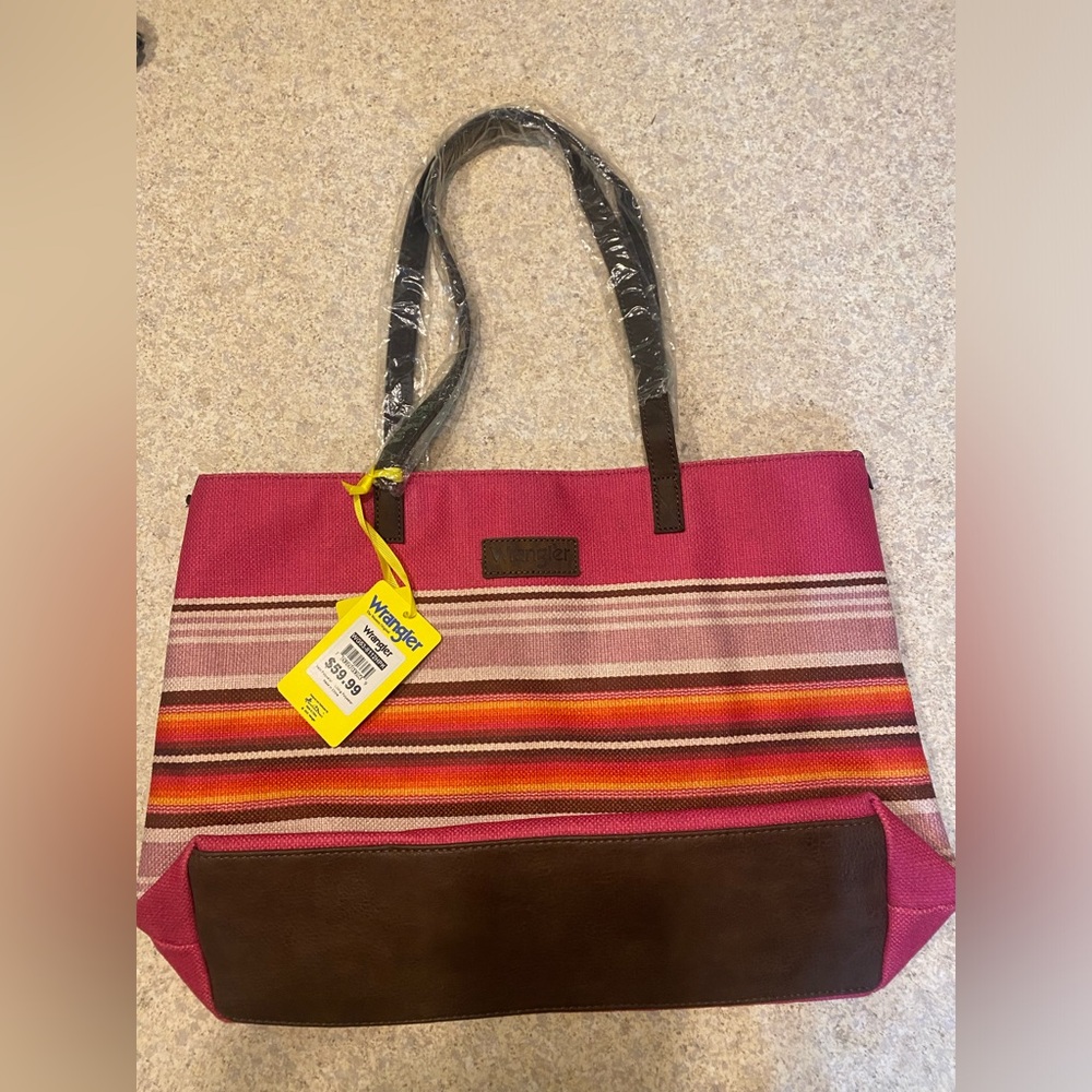 Wrangler Pink and Brown Striped Tote Bag